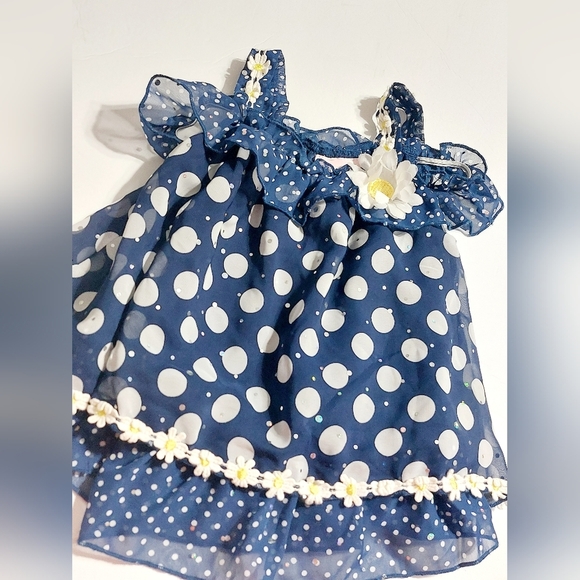 Sweet Floral Polka Dot Top 2‎T Blue White Daisy Layered Flowy - Picture 1 of 5